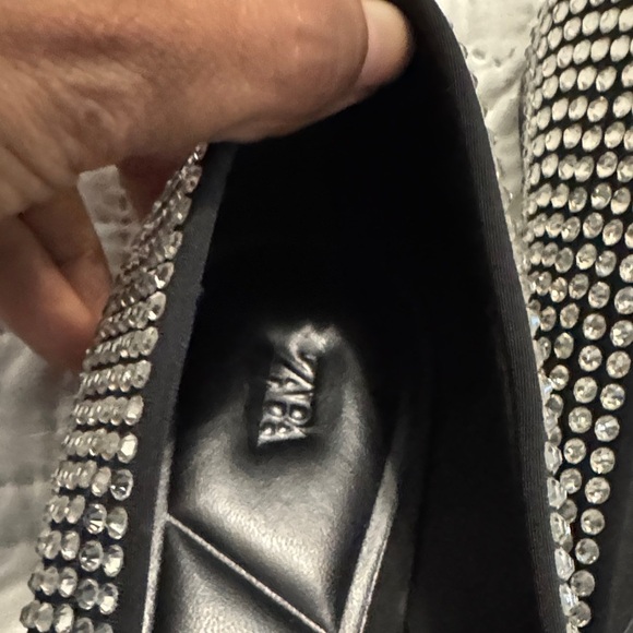 ZARA rhinestone embellished Black and Silver pointed Flats size 39 - Picture 9 of 14